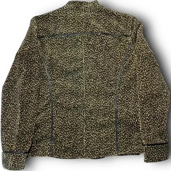 Animal Print Corduroy Jacket Biker Zip Up Brown Black Pockets Classic Coat Large - Picture 5 of 9